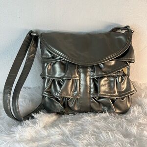 Ruffled Metallic Gray Crossbody Bag